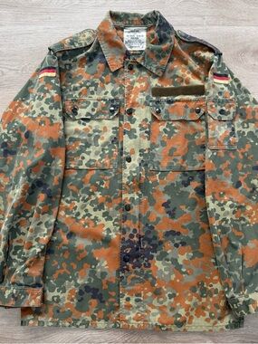 Vintage 90s German Flecktarn Military Camo Field Shirt Mens M 1999 Jacket